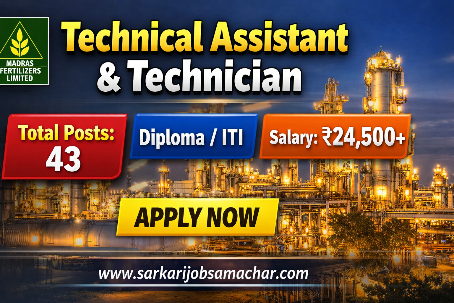 Madras Fertilizers Limited (MFL) Technical Assistant & Technician Recruitment 2026 – Apply Online for 43 Posts